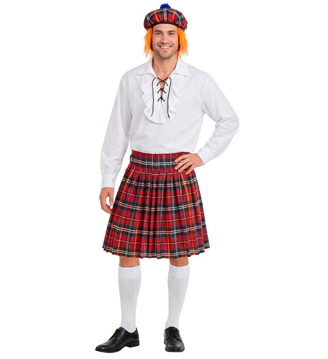 Schottischer Kilt mit passendem Hut und Haaren für Fasnacht und Karneval