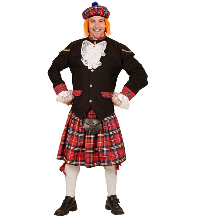 Schottischer Kilt mit passendem Hut und Haaren für Fasnacht und Karneval