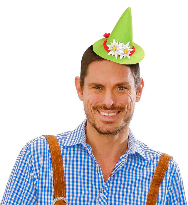 Bayerischer Minihut mit weißem Edelweiß als Fasnachts-Accessoire
