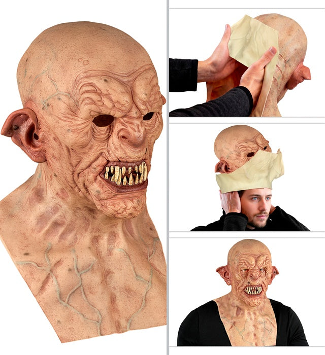 Zombie Vollkopfmaske mit Nacken- und Brustschutz in realistischer Silikonoptik