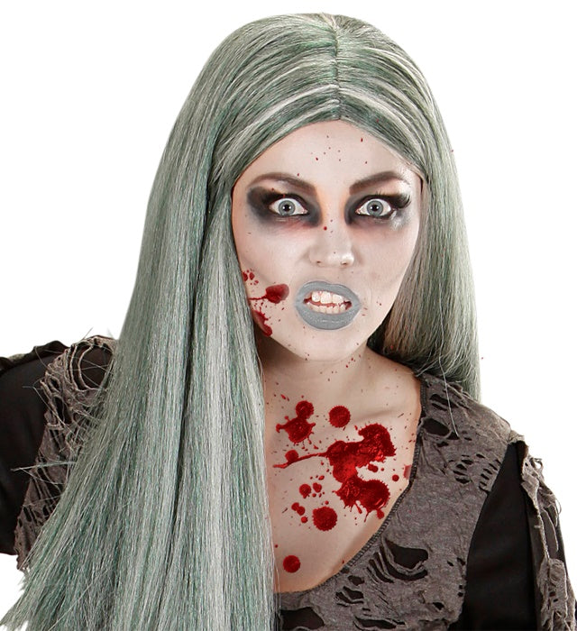 Zombie Make-up Kit mit flüssigem Latexblut, schwarzem und grauem Eyeliner sowie dreifarbigen Farben