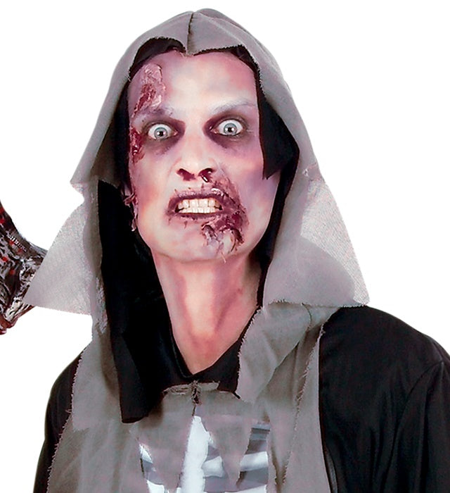 Zombie Make-up Kit mit flüssigem Latexblut, schwarzem und grauem Eyeliner sowie dreifarbigen Farben