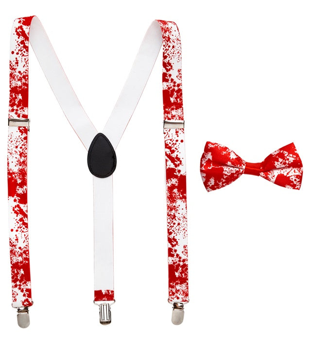Blutige Hosenträger und Fliege Set für Halloween und Fasnacht