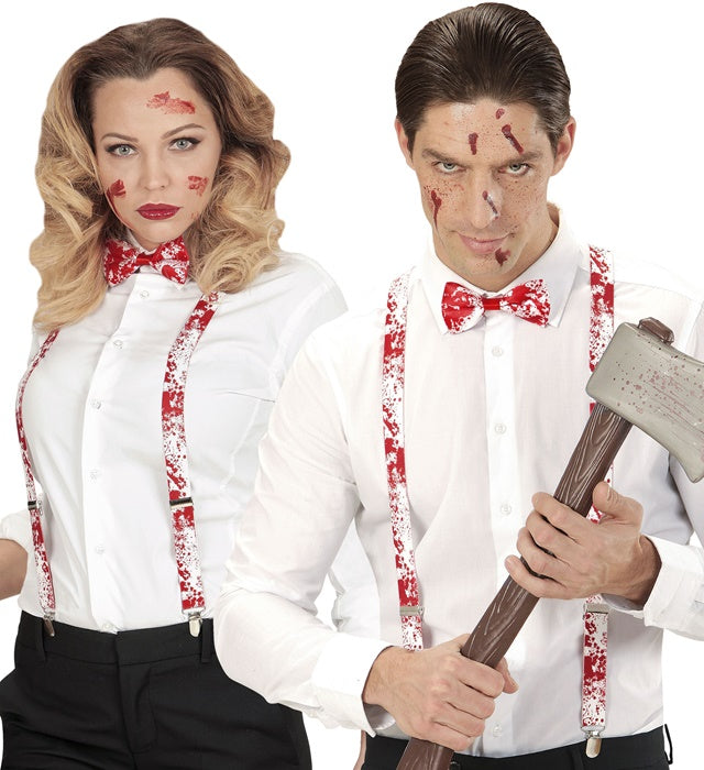 Blutige Hosenträger und Fliege Set für Halloween und Fasnacht