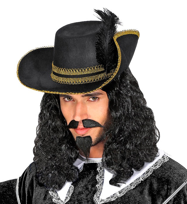 Musketier-Perücke mit Schnurr- und Kinnbart in Box für Fasnacht und Karneval