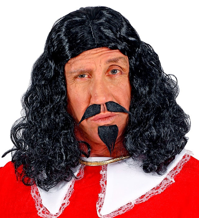 Musketier-Perücke mit Schnurr- und Kinnbart in Box für Fasnacht und Karneval