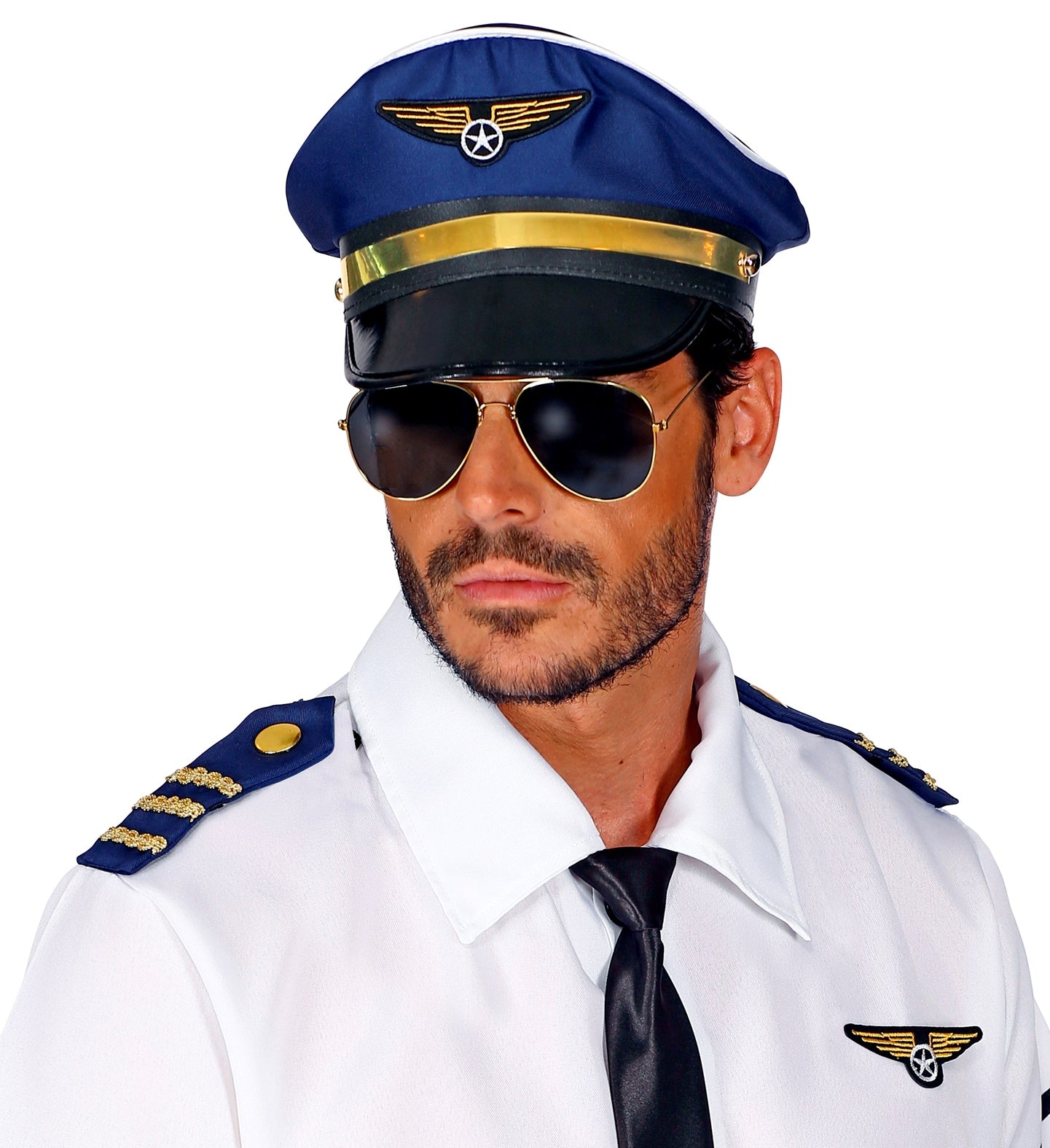Piloten Set mit Mütze, Sonnenbrille, Schulterklappe, Abzeichen