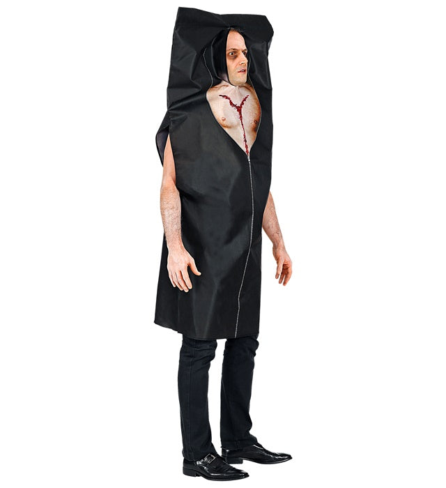Realistischer schwarzer Leichensack als Kostümzubehör für Fasnacht und Halloween