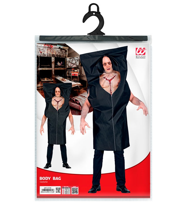 Realistischer schwarzer Leichensack als Kostümzubehör für Fasnacht und Halloween