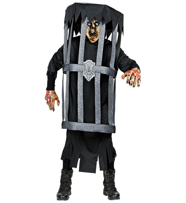 Gefangener im Käfig Kostüm mit Kapuzenrobe auf Fasnacht