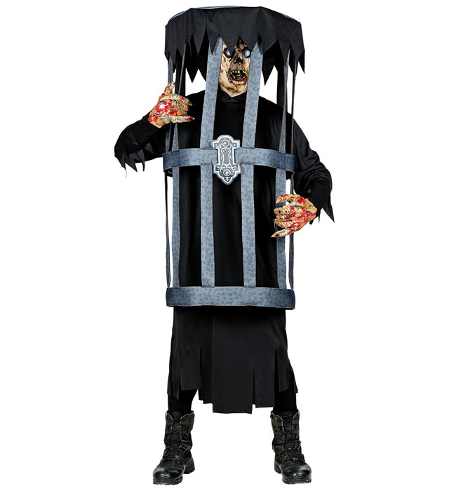 Gefangener im Käfig Kostüm mit Kapuzenrobe auf Fasnacht