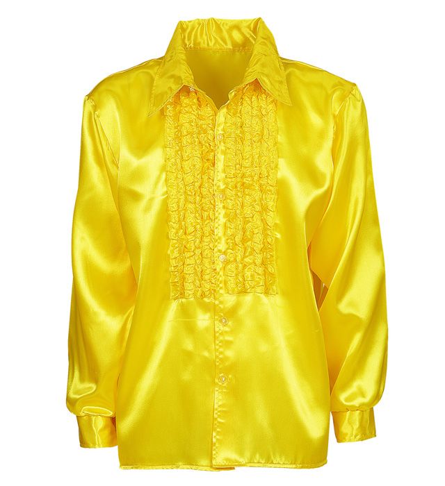 Gelbes 70er Jahre Rüschenhemd aus Satin für Fasnacht und Karneval