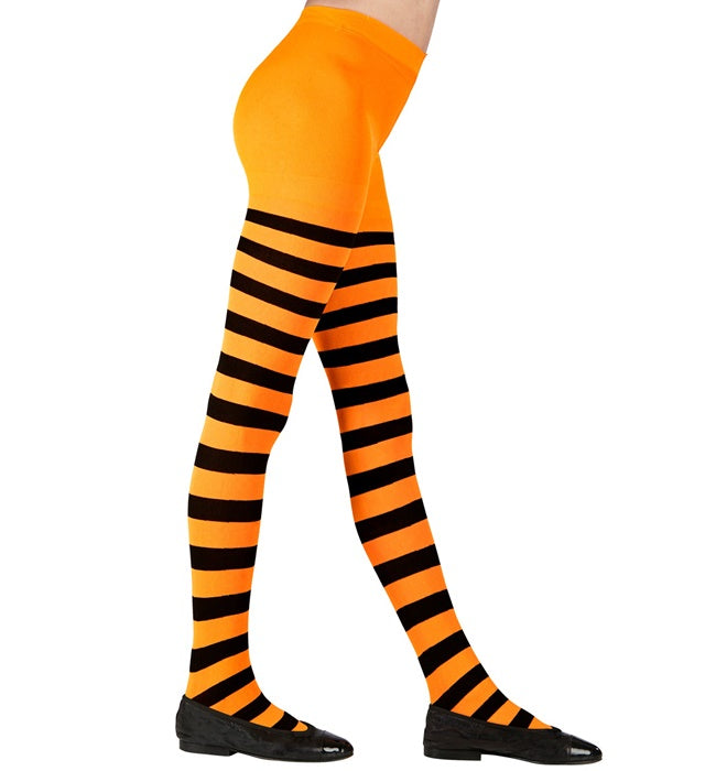 Gestreifte Strumpfhose in Orange und Schwarz für Fasnacht und Karneval