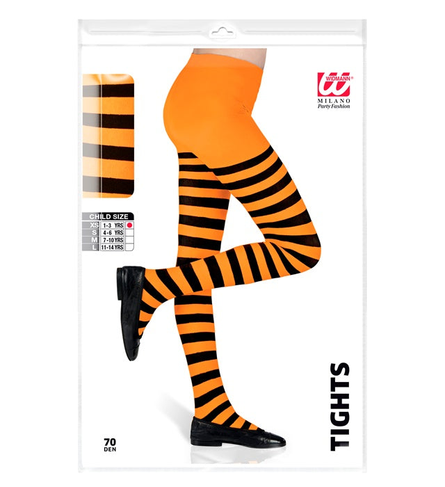 Gestreifte Strumpfhose in Orange und Schwarz für Fasnacht und Karneval
