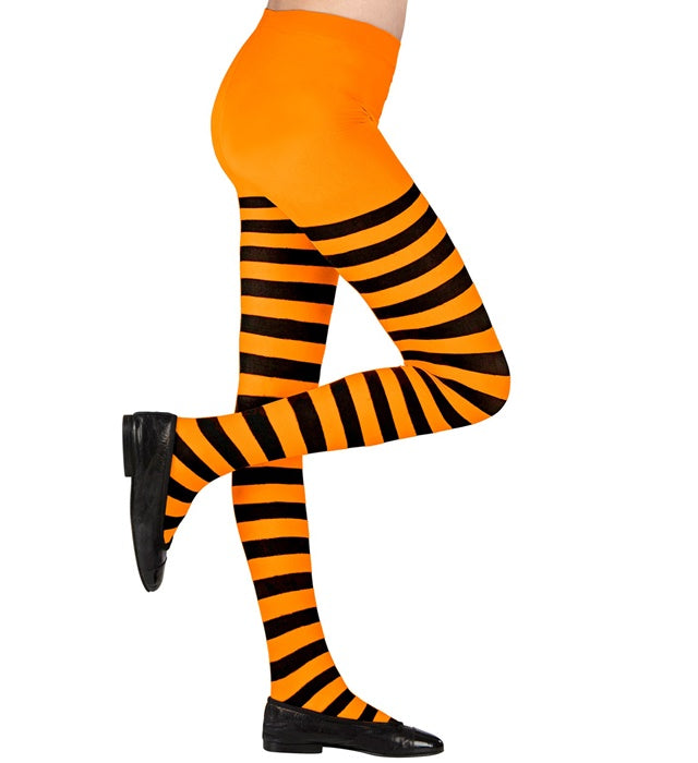 Gestreifte Strumpfhose in Orange und Schwarz für Fasnacht und Karneval