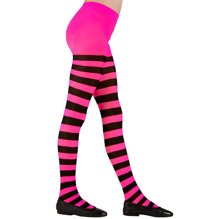 Strumpfhose mit pink-schwarzen Streifen, 70 Denier, für Fasnacht und Karneval