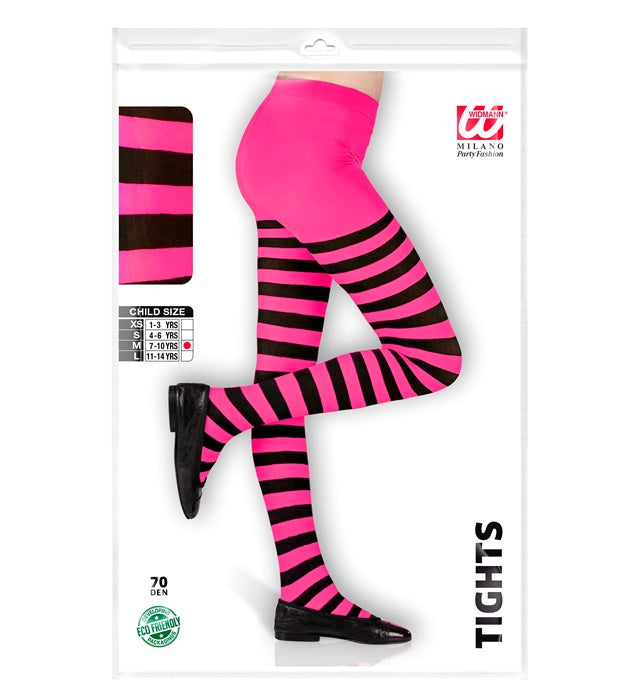 Strumpfhose mit pink-schwarzen Streifen, 70 Denier, für Fasnacht und Karneval
