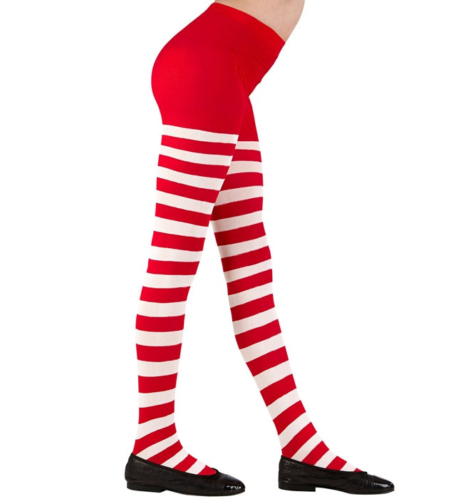 Weiss-rot gestreifte Strumpfhose 70 DEN für Fasnacht und Karneval