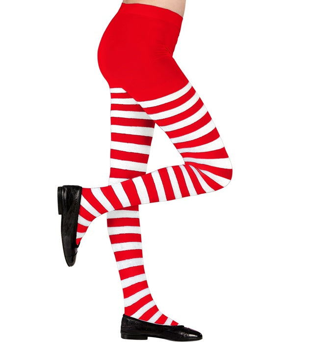 Weiss-rot gestreifte Strumpfhose 70 DEN für Fasnacht und Karneval