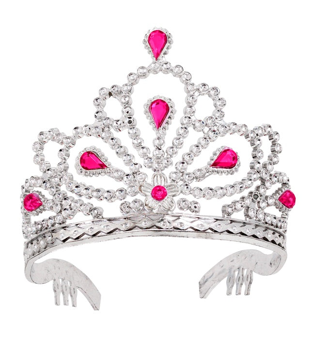 Silbernes Diadem mit rosa Schmucksteinen für Kinderkostüme