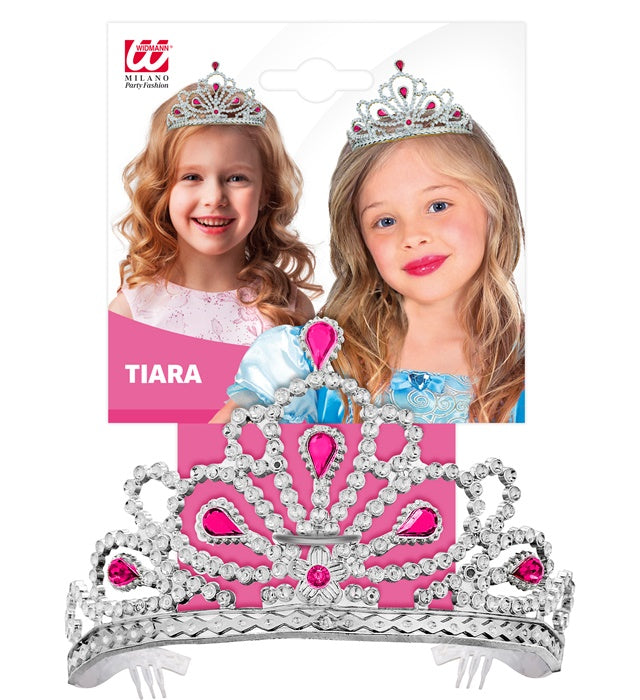 Silbernes Diadem mit rosa Schmucksteinen für Kinderkostüme
