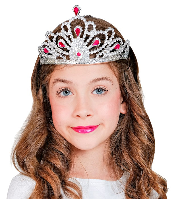 Silbernes Diadem mit rosa Schmucksteinen für Kinderkostüme