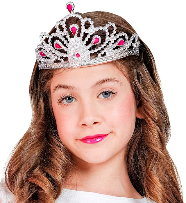 Silbernes Diadem mit rosa Schmucksteinen für Kinderkostüme
