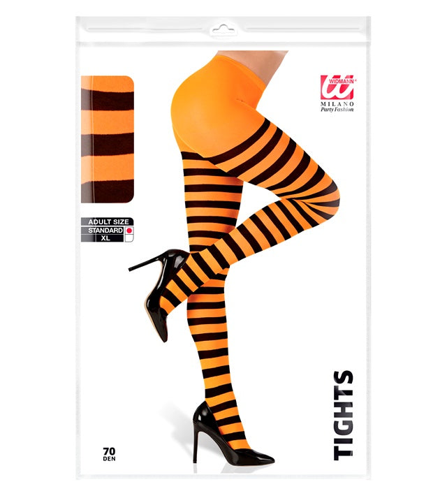 Orange-schwarz gestreifte Strumpfhose 70 DEN für Fasnacht und Halloween