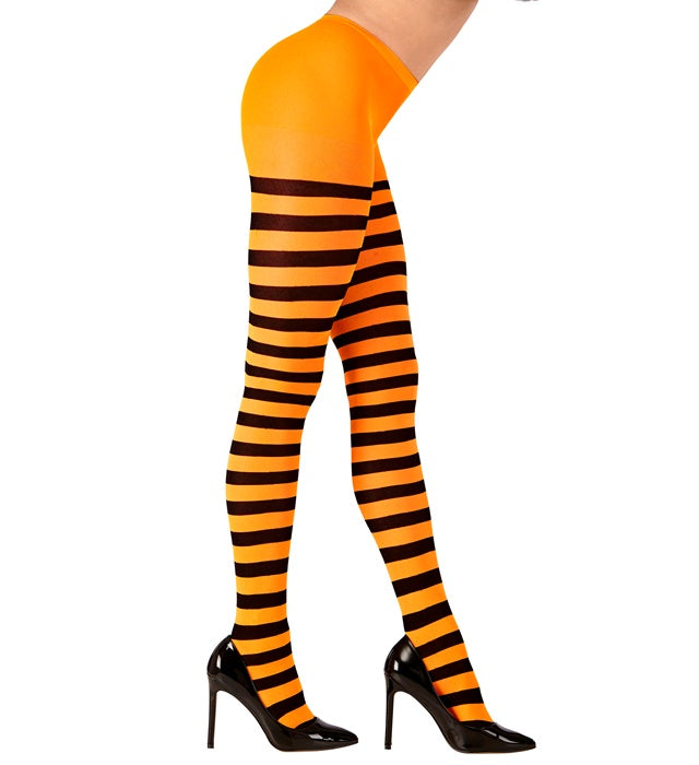 Orange-schwarz gestreifte Strumpfhose 70 DEN für Fasnacht und Halloween