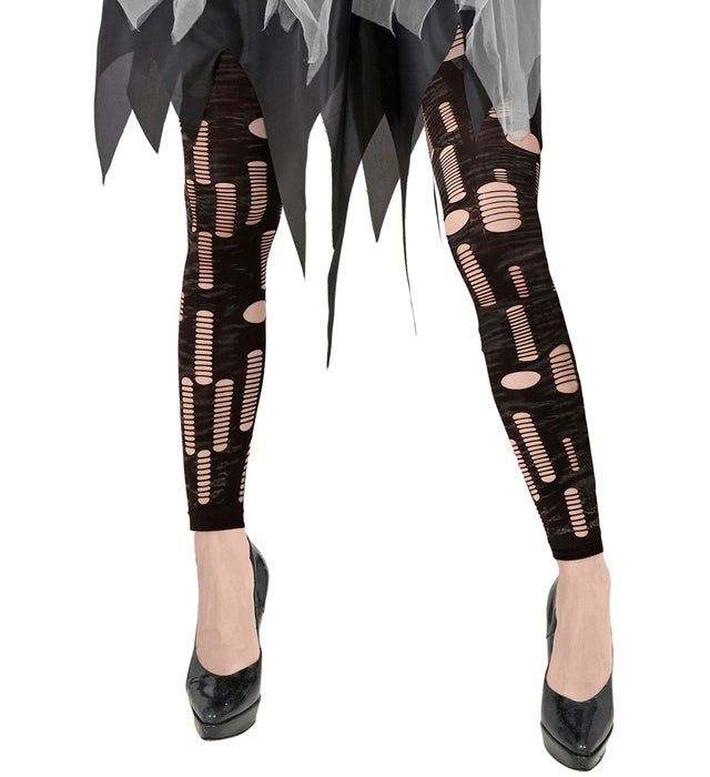 Zerfetzte Zombie Leggings mit realistischer Optik für Halloween und Fasnacht