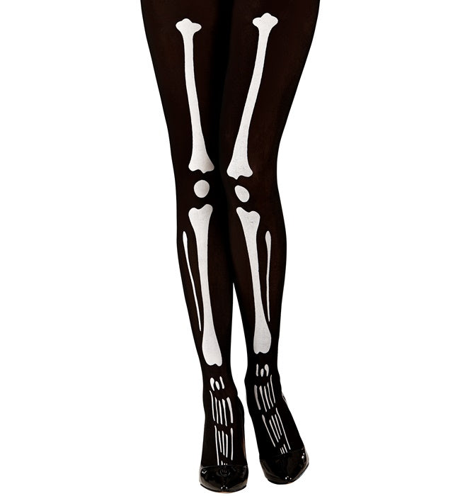 Schwarze Strumpfhose mit weißem Skelett-Print 40 DEN