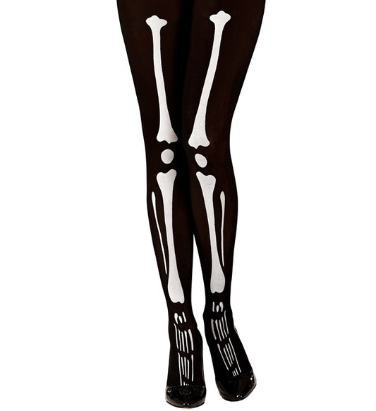 Schwarze Strumpfhose mit weißem Skelett-Print 40 DEN
