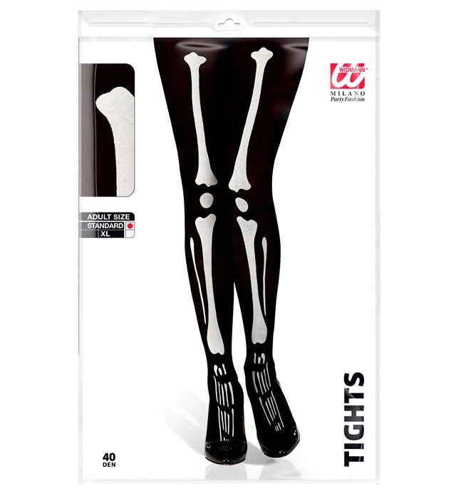 Schwarze Strumpfhose mit weißem Skelett-Print 40 DEN