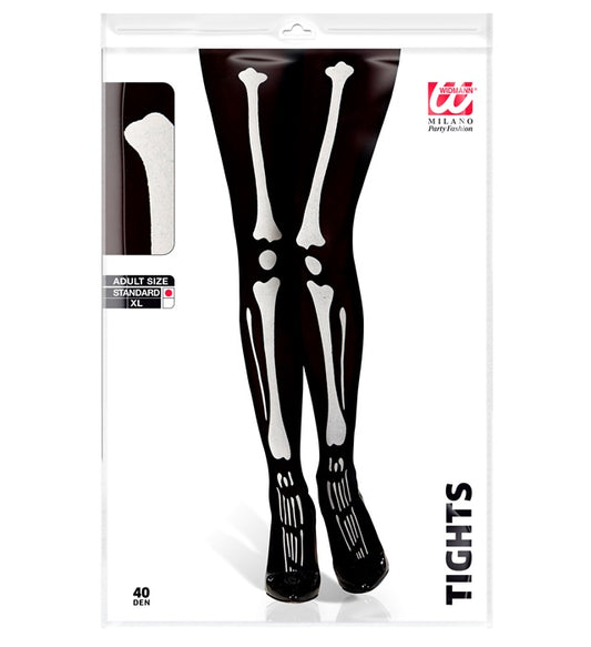 Schwarze Strumpfhose mit weißem Skelett-Print 40 DEN