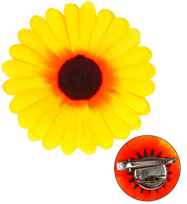 Haarklammer und Brosche mit Sonnenblumen-Motiv in Gelb und Grün