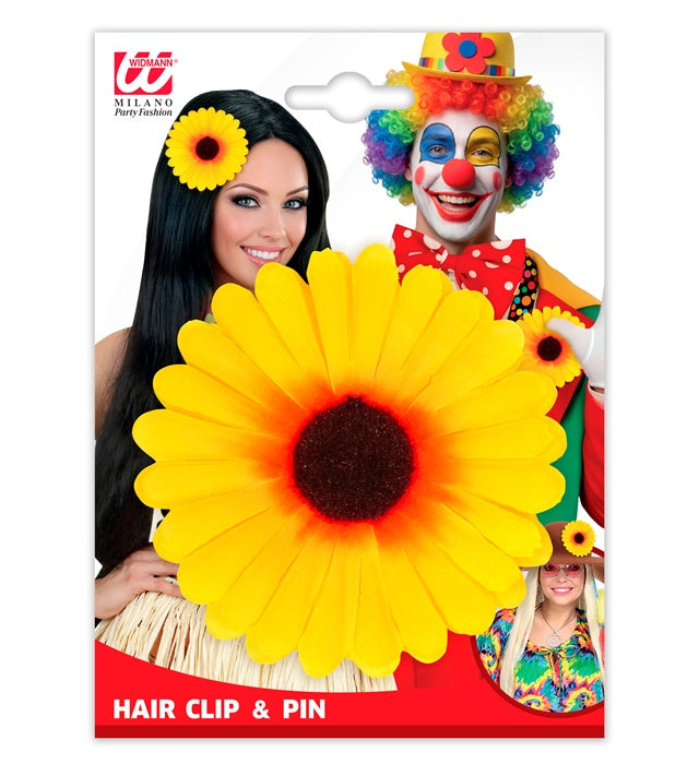 Haarklammer und Brosche mit Sonnenblumen-Motiv in Gelb und Grün