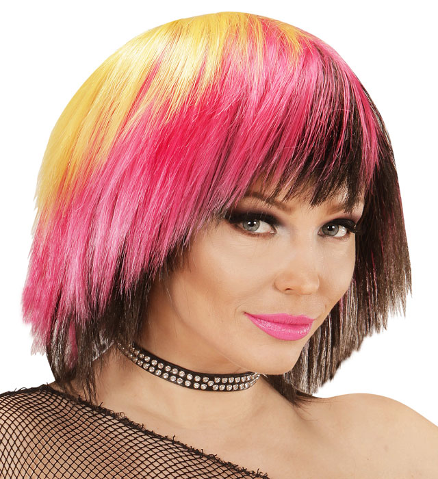 Schwarze Emo-Perücke für Damen mit seitlichem Pony