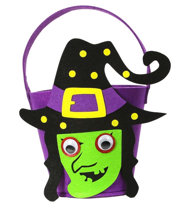 Süßes oder Saures Korb in Hexen-Optik für Halloween und Fasnacht