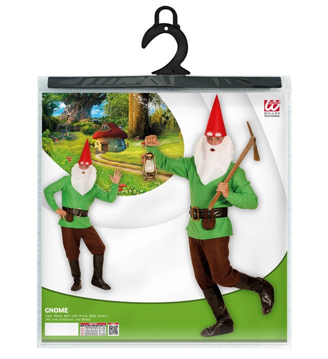 Grüner Zwerg Kostüm-Set mit Jacke, Hose, Gürtel, Hut, Bart und Schuhüberziehern