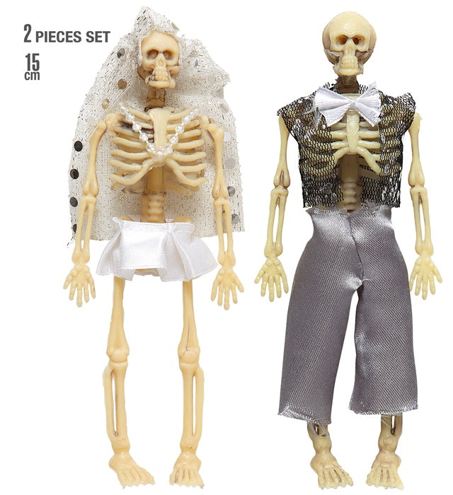 Bekleidetes Skelettpaar Dekofigur 15 cm Halloween Dekoration