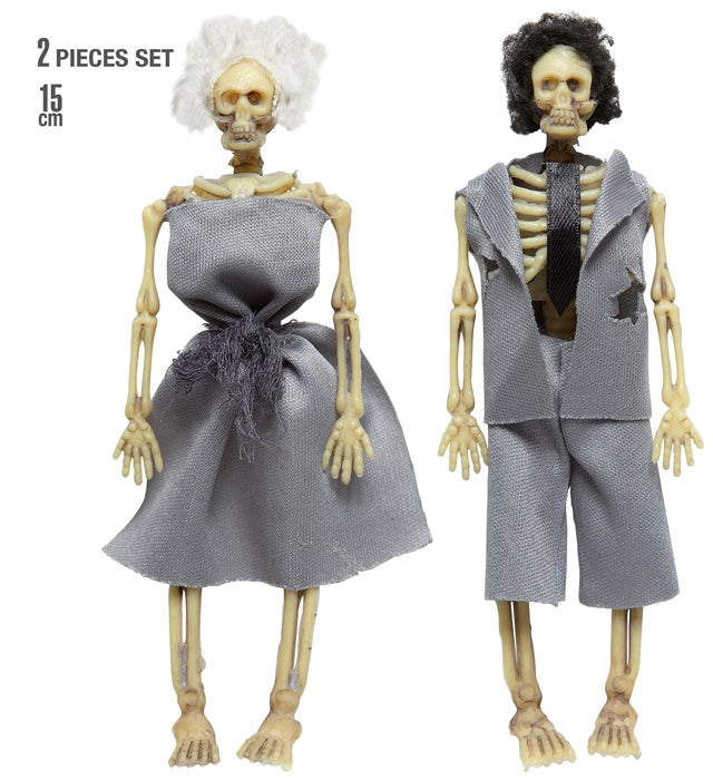 Bekleidetes Skelettpaar Dekofigur 15 cm für Halloween und Fasnacht