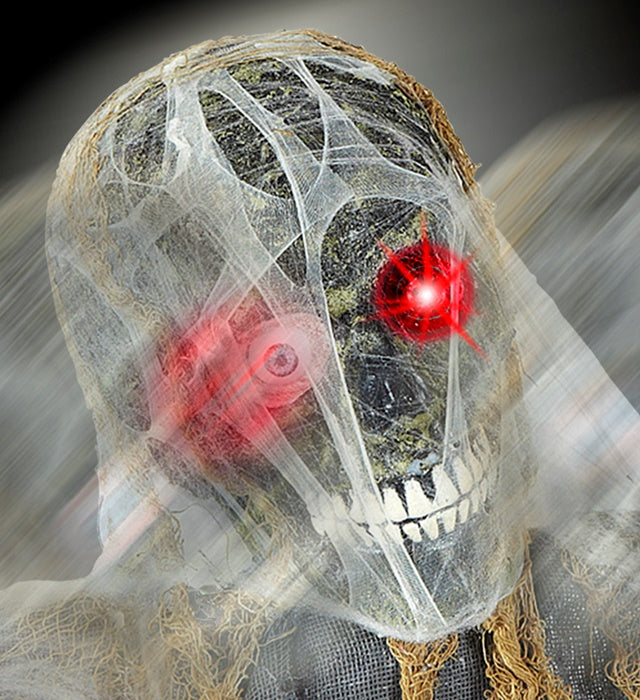 120 cm grosses Zombieskelett mit leuchtendem Auge und beweglichem Kopf in Halloween-Dekoration