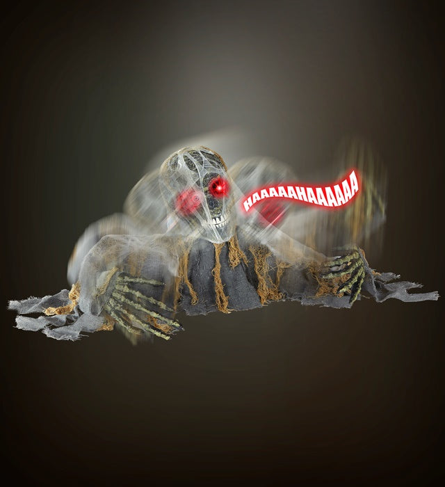 120 cm grosses Zombieskelett mit leuchtendem Auge und beweglichem Kopf in Halloween-Dekoration