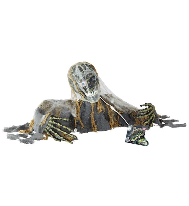 120 cm grosses Zombieskelett mit leuchtendem Auge und beweglichem Kopf in Halloween-Dekoration