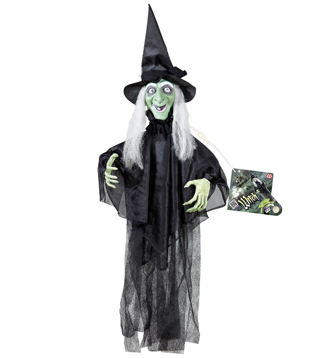 Sprechende Hexe Halloween-Dekoration 60 cm mit leuchtenden Augen und beweglichen Armen