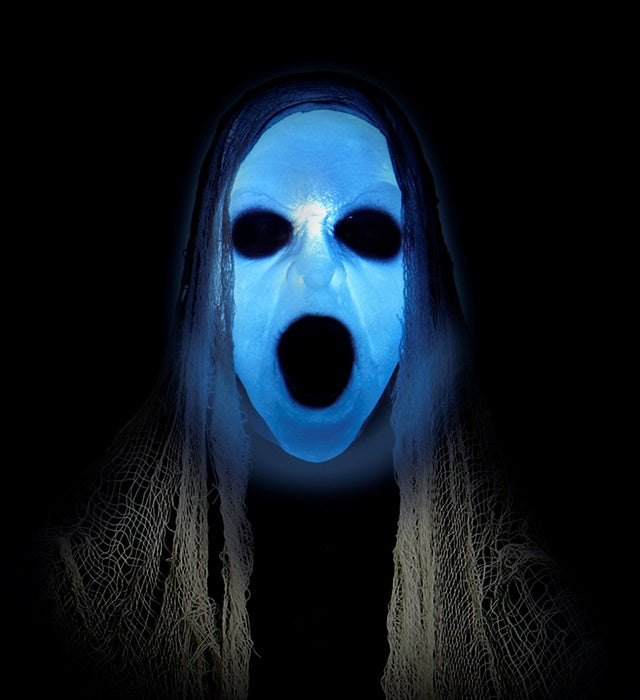 Unheimlicher Reaper Halloween-Dekoration mit leuchtendem Kopf und Händen, 153 cm groß