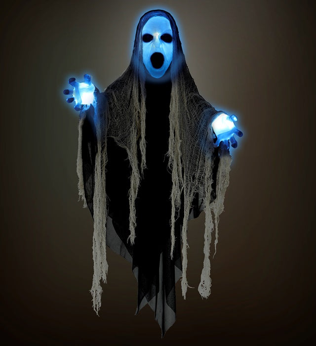 Unheimlicher Reaper Halloween-Dekoration mit leuchtendem Kopf und Händen, 153 cm groß