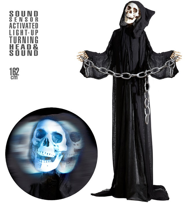 Grim Reaper Halloween Dekofigur mit leuchtendem, drehendem Kopf und Sound