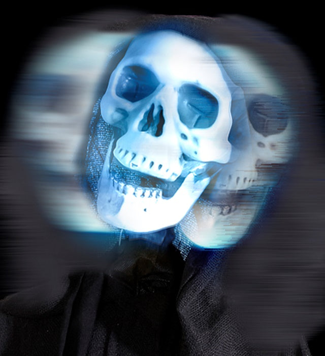 Grim Reaper Halloween Dekofigur mit leuchtendem, drehendem Kopf und Sound