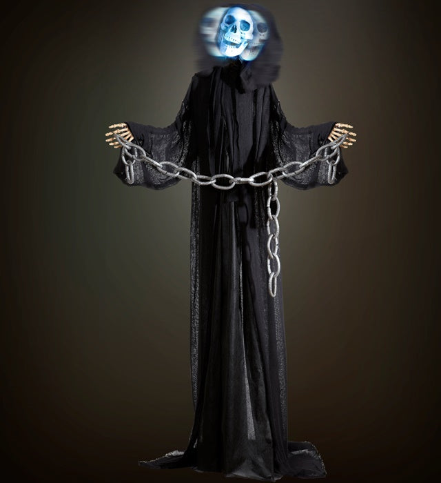 Grim Reaper Halloween Dekofigur mit leuchtendem, drehendem Kopf und Sound